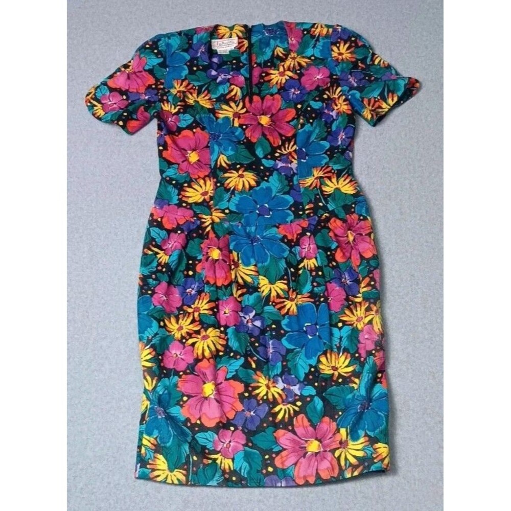 Vintage Talbots David Warren Bodycon Dress Womens Size 10 Multicolor Floral... - Picture 1 of 16